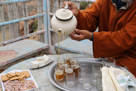 Tea ceremony in Morocco outdoor in summer dayの写真素材