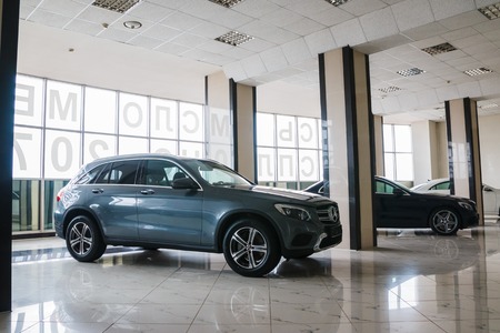 Russia, Kirov - May 16, 2017: Showroom and car Mercedes of dealership Prestig avto in Kirov city in 2016のeditorial素材