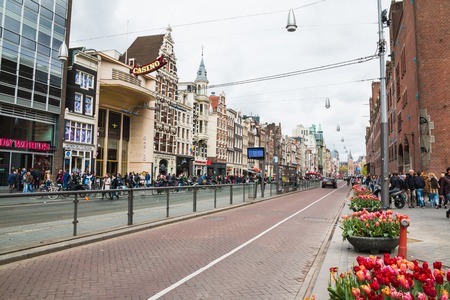 Amsterdam, Netherlands - April, 23, 2017: Street in Amsterdam and people on it in 2017のeditorial素材