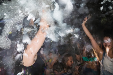 Side, Turkey - June, 25, 2017: People in a public open foam party in Side in 2017のeditorial素材