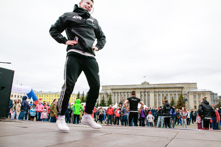 Russia, Kirov - May, 21, 2017: People during open sport training on the main square of Kirov city in 2017のeditorial素材