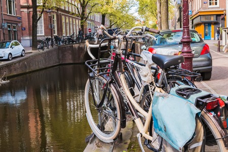 Amsterdam, Netherlands - April, 23, 2017: Bikes on the street of Amsterdam in 2017のeditorial素材