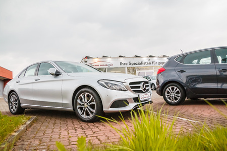 Germany, Burgdorf - April 21, 2017: Car Parking and car of auto dealership Aut haus Burgdorf in Burgdorf city 2017のeditorial素材