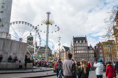 Amsterdam, Netherlands - April, 23, 2017: Street in Amsterdam and people on it in 2017のeditorial素材