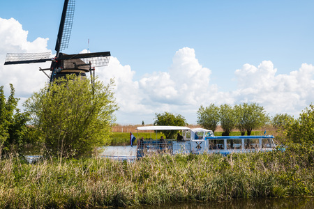 Netherlands, Kinderdijk - April, 26, 2017: Mills and water channel in Kinderdijk in 2017のeditorial素材