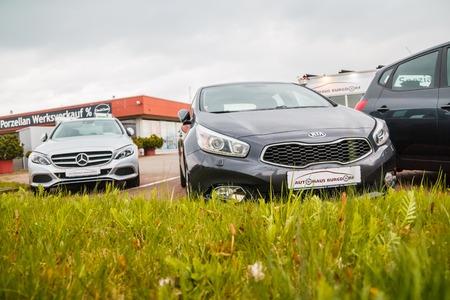 Germany, Burgdorf - April 21, 2017: Car Parking and car of auto dealership Aut haus Burgdorf in Burgdorf city 2017のeditorial素材