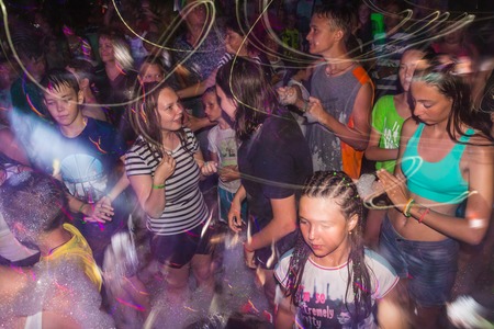 Side, Turkey - June, 25, 2017: People in a public open foam party in Side in 2017