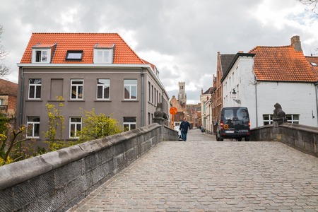 Bruges, Belgium - April, 28, 2017: Street in Bruges in 2017のeditorial素材