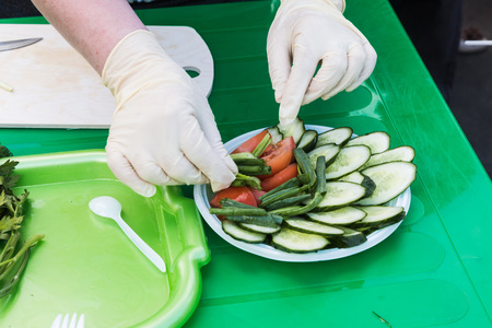 Food and the hands cooking delicious foodの写真素材