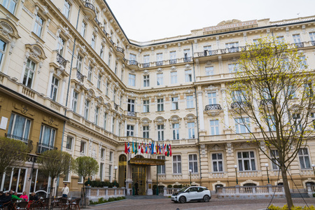 Karlovy Vary, Czech Republic - May, 03, 2017: Building on the street of Karlovy Vary in 2017のeditorial素材