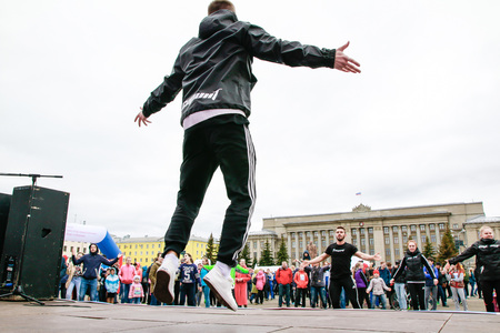 Russia, Kirov - May, 21, 2017: People during open sport training on the main square of Kirov city in 2017のeditorial素材