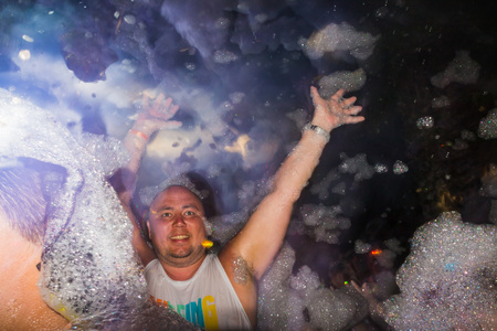 Side, Turkey - June, 25, 2017: People in a public open foam party in Side in 2017のeditorial素材