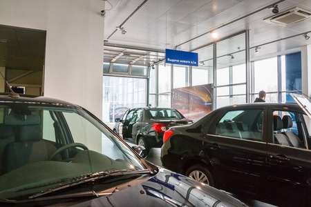 Russia, Kirov - May 16, 2017: Showroom and car Datsun of dealership Prestig avto in Kirov city in 2016のeditorial素材