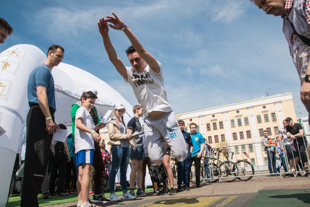 Russia, Kirov - May, 20, 2017: People during open sport training on the main square of Kirov city in 2017のeditorial素材
