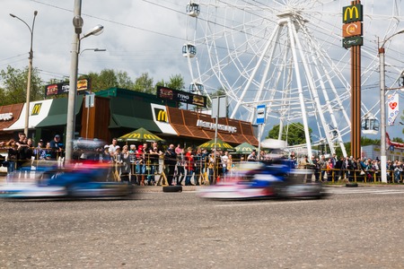 Russia, Kirov - June, 12, 2017: Car and kart driver during the open competitions in the birthday of city Kirovのeditorial素材