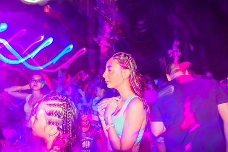 Side, Turkey - June, 25, 2017: People in a public open foam party in Side in 2017のeditorial素材