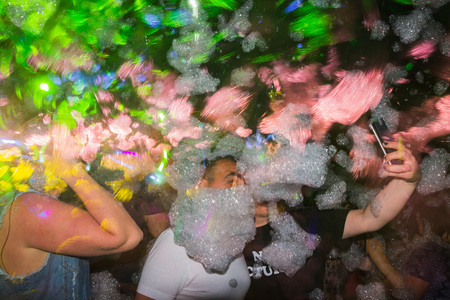 Side, Turkey - June, 25, 2017: People in a public open foam party in Side in 2017のeditorial素材