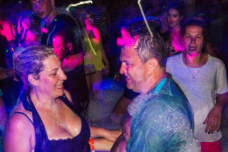 Side, Turkey - June, 25, 2017: People in a public open foam party in Side in 2017のeditorial素材