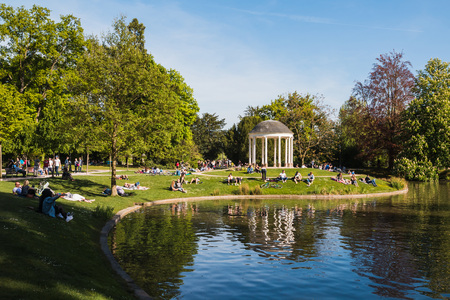 Strasbourg, France - April, 30, 2017: People in the park Orange in a sunny day in Strasbourg in 2017のeditorial素材