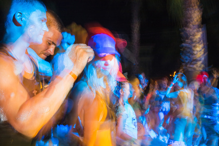 Side, Turkey - June, 25, 2017: People in a public open foam party in Side in 2017のeditorial素材