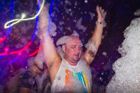 Side, Turkey - June, 25, 2017: People in a public open foam party in Side in 2017のeditorial素材