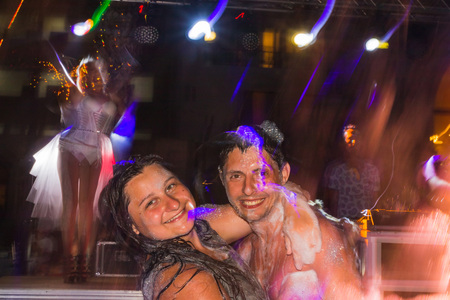 Side, Turkey - June, 25, 2017: People in a public open foam party in Side in 2017のeditorial素材