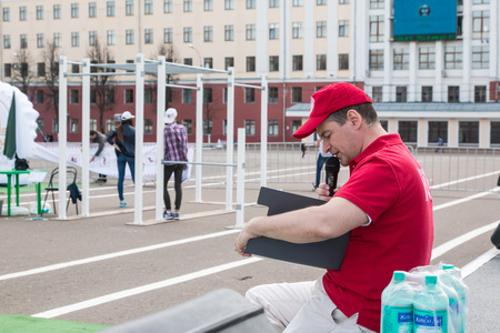 Russia, Kirov - May, 20, 2017: People during open sport training on the main square of Kirov city in 2017のeditorial素材