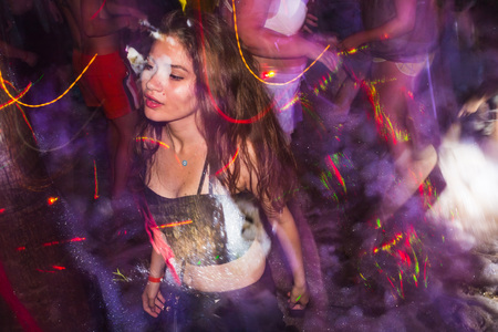 Side, Turkey - June, 25, 2017: People in a public open foam party in Side in 2017のeditorial素材