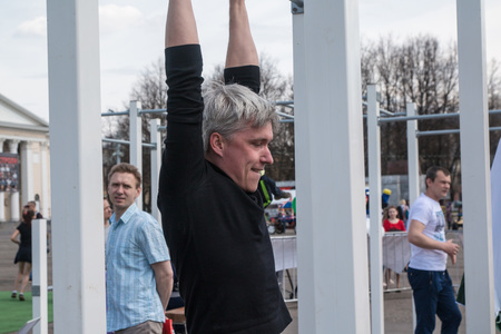 People during open sport training on the main square of Kirov ci