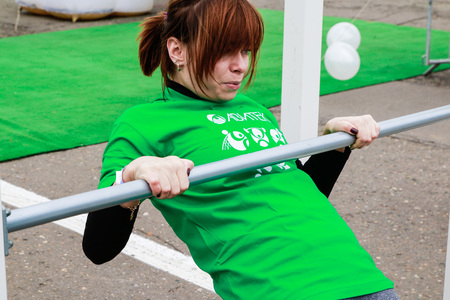 People during open sport training on the main square of Kirov ciのeditorial素材