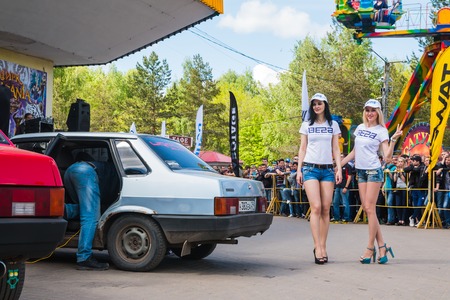 Car and people during the public open competition connecting with car audio in Kirov in 2017のeditorial素材