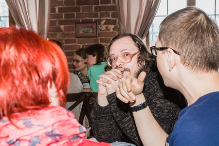 Russia, Kirov - February, 19, 2017: People take part in the festival Time for play which includes plays for business and plays for coaching and teaching in Kirov city in 2017のeditorial素材