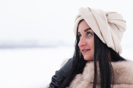 Nice girl outdoor in a winter dayの写真素材
