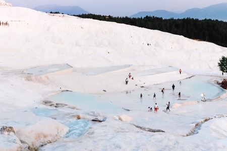 DENIZLI, TURKEY - JUNE 27, 2017: People in travertine in Pamukkale Cotton Castle  in Turkeyのeditorial素材