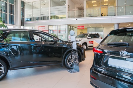 Showroom and car of dealership Toyota in Kirov city in 2016のeditorial素材