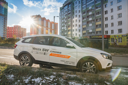 Kirov, Russia - October 28, 2017: New Russian car LADA VESTA SW Cross in city Kirovのeditorial素材