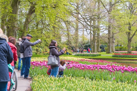 Lisse, Netherlands - April 25, 2017: People in the park of flowers Keukenhofのeditorial素材