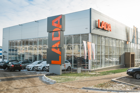 Kirov, Russia - October 28, 2017: New Russian car LADA VESTA SW Cross in city Kirovのeditorial素材