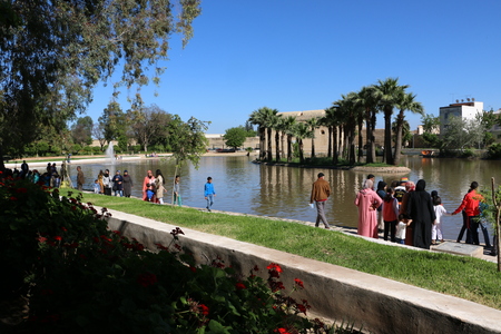 Rabat, Morocco - May 15, 2016: Park and muslim people walking in it in Rabat cityのeditorial素材