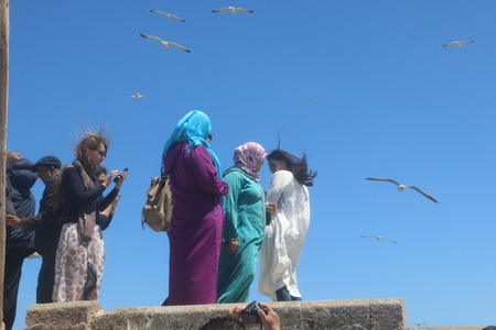 Essaouira, Morocco - May 13, 2016: Tourists in Essaouira city in a summer dayのeditorial素材