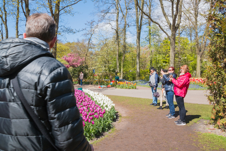 Lisse, Netherlands - April 25, 2017: People in the park of flowers Keukenhofのeditorial素材