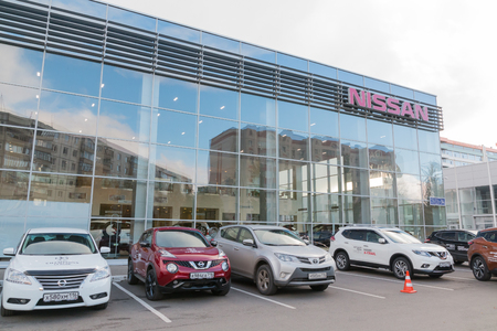 Kazan, Russia - October 19, 2017: Entrance to the showroom of dealership Nissan in Kazan cityのeditorial素材