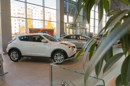 Kazan, Russia - October 19, 2017: Car in the showroom of dealership Nissan in Kazan cityのeditorial素材