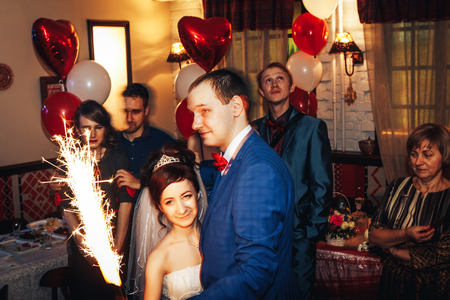 Kirov, Russia - November, 24, 2017: Bride and groom dance together with guests in a dancing hallのeditorial素材