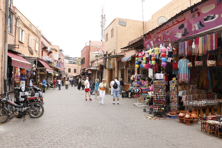 Marrakech, Morocco - May 17, 2016: Street market and people there in Marrakech, Moroccoのeditorial素材