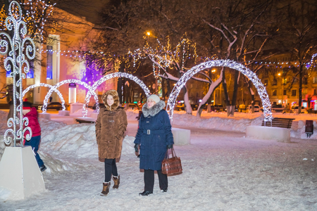 Kirov, Russia - December 30, 2017: Main square of the city of Kirov decorated for New year celebrationのeditorial素材