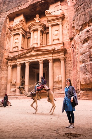 Petra, Jordan - December, 21, 2017: Old city Petra and tourists in itのeditorial素材