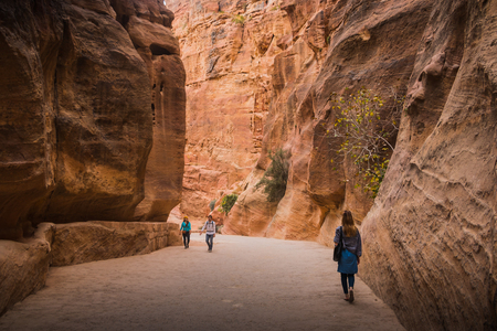 Petra, Jordan - December, 21, 2017: Old city Petra and tourists in itのeditorial素材