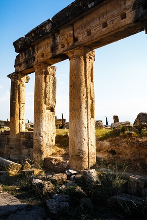 Ruins of the ancient city Hierapolis in Pamukkale, Turkey in a nice summer dayの写真素材