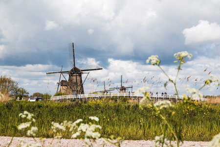 Mills and water channel in a nice dayの写真素材